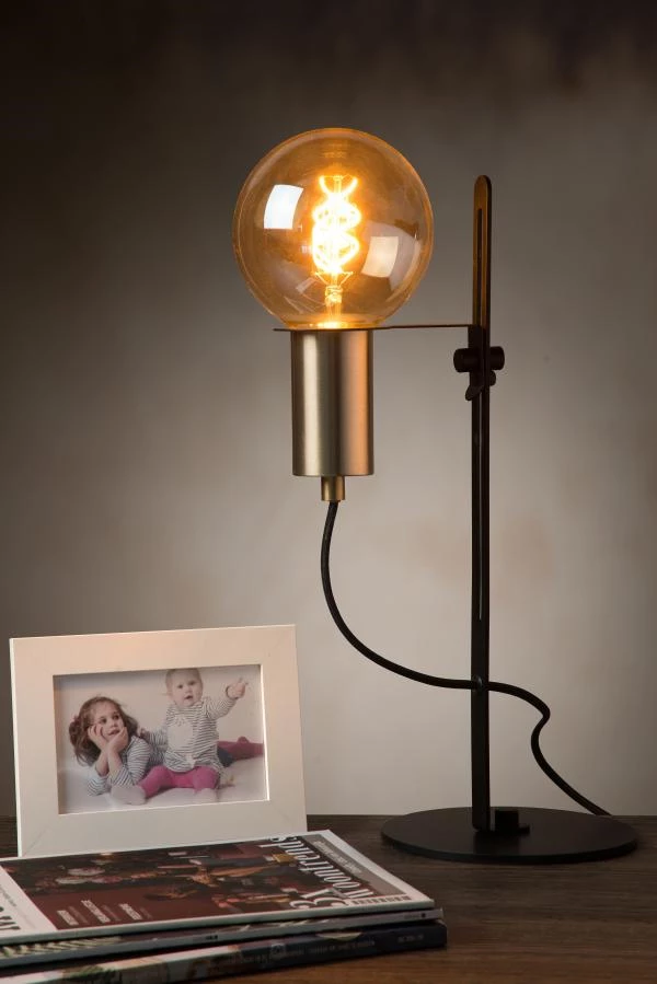 Lucide MALCOLM - Lampe de table - Ø 23 cm - 1xE27 - Noir - ambiance 1